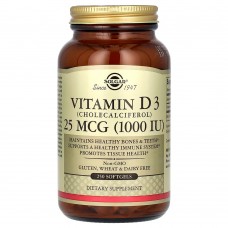 Solgar, витамин D3, холекальциферол, 25 мкг (1000 МЕ), 250 капсул